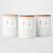 Roze lint monogram bruiloft voedselcontainer etiket (Flessen)
