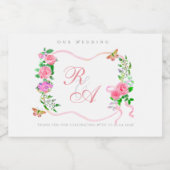 Roze lint monogram bruiloft voedselcontainer etiket (Enkel label)