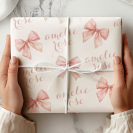 Roze Lint Naam Cadeaupapier
