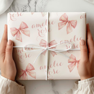 Roze Lint Naam Cadeaupapier