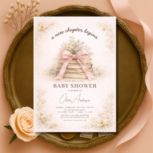Roze lint nieuwe hoofdstuk begint baby shower kaart