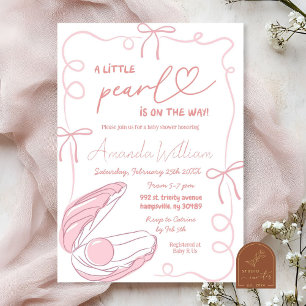 Roze Lint Oceaan Kleine Parel Meisje Baby Shower Kaart