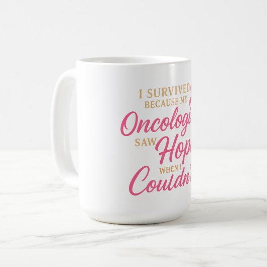 Roze Lint Oncoloog Dank Je – Overlevende  Koffiemok (Voorkant links)