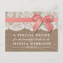 Roze lint op Burlap & Lace Vrijgezellenfeest Recep Uitnodiging Briefkaart