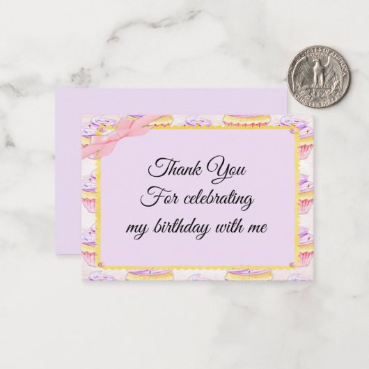 Roze lint op cupcake bedankt kaarten notitiekaartje (Voorkant / Achterkant in situ)