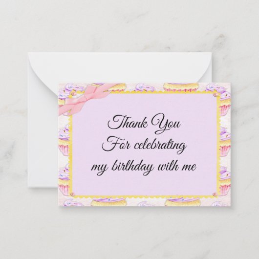 Roze lint op cupcake bedankt kaarten notitiekaartje (Voorkant)