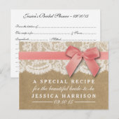 Roze lint op Kraft & Lace Vrijgezellenfeest Recept Uitnodiging Briefkaart (Voorkant / Achterkant)