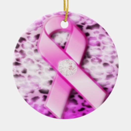 Roze lint op luipaard keramisch ornament (Voorkant)