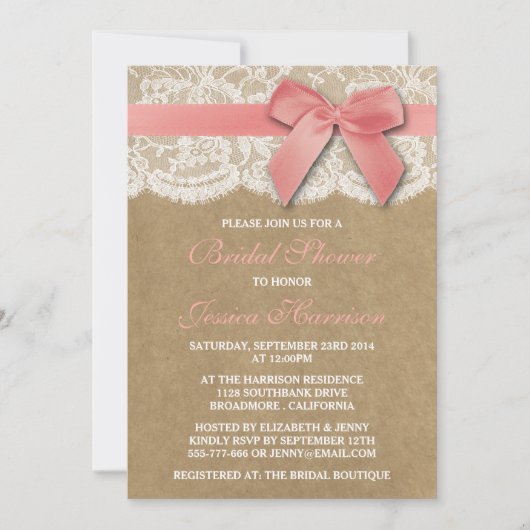 Roze lint op Vrijgezellenfeest met kraft en kant Kaart (Voorkant)