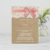 Roze lint op Vrijgezellenfeest met kraft en kant Kaart (Staand voorkant)