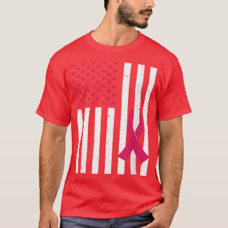 Roze lint op VS-vlag voor borstkanker T-shirt