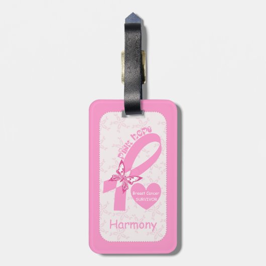 Roze lint overlevende borstkanker en roze grens bagagelabel (Achterkant verticaal)