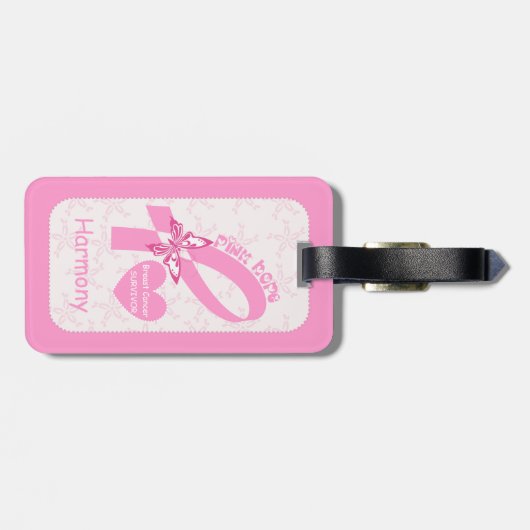 Roze lint overlevende borstkanker en roze grens bagagelabel (Achterkant horizontaal)