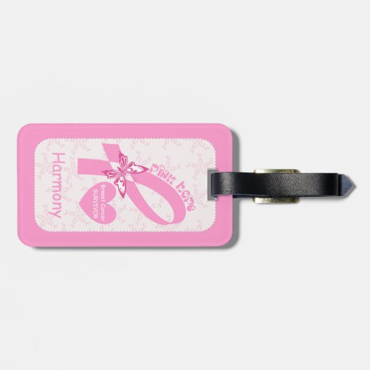 Roze lint overlevende borstkanker en roze grens bagagelabel (Achterkant horizontaal)