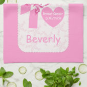 Roze lint overlevende borstkanker en roze grens theedoek (Gevouwen)