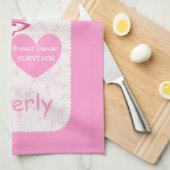 Roze lint overlevende borstkanker en roze grens theedoek (Quarter Fold)