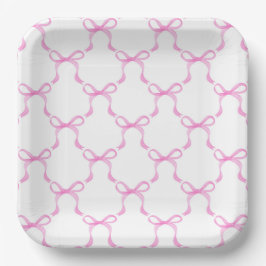 Roze Lint Papieren Borden, Coquette Feestartikelen Bordje