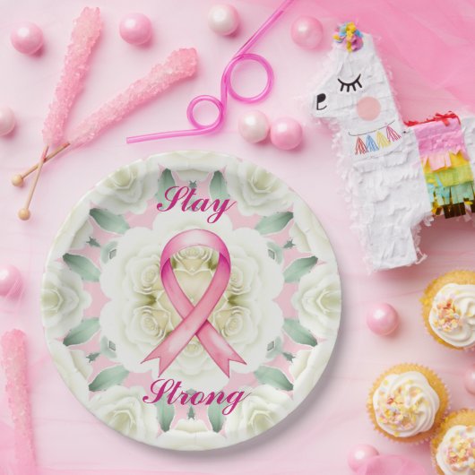 Roze lint papieren bordje (Feest)