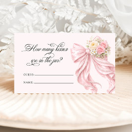 Roze lint parel Hoeveel kusjes Bruidspeel Informatiekaartje