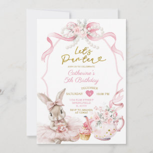 Roze Lint Parel Let's Par-tea Konijn Meisje Verjaa Kaart