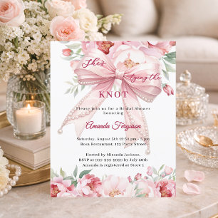 Roze lint parels bloemen Bruiloft uitnodiging