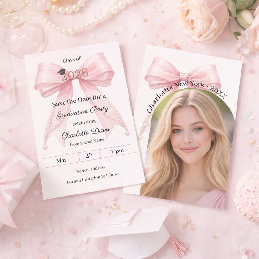 Roze lint parels fotoboog afstudeerfeest save the date