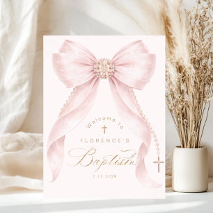 Roze lint Parels Meisje Doop Welkom Poster