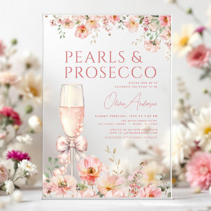 Roze lint parels & Prosecco Bruidsmeisjesfeest Acryl Uitnodigingen