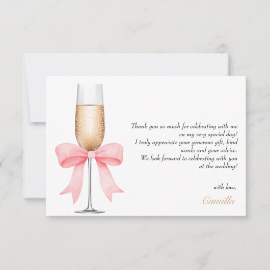 Roze lint parels & Prosecco Bruiloft Thank You Bedankkaart (Voorkant)