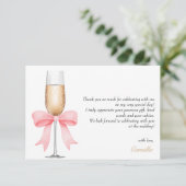 Roze lint parels & Prosecco Bruiloft Thank You Bedankkaart (Staand voorkant)