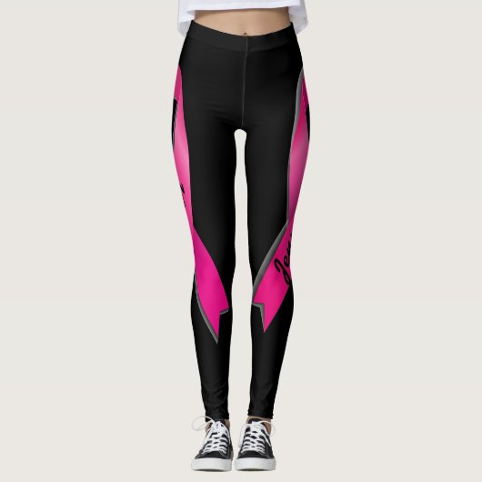 Roze lint Personaliseer 2 overlevende borstkanker Leggings (Voorkant)