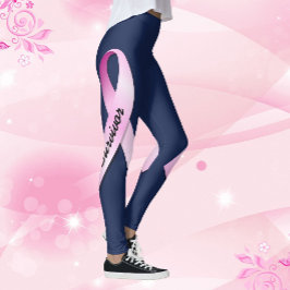 Roze lint Personaliseer 2 overlevende borstkanker Leggings