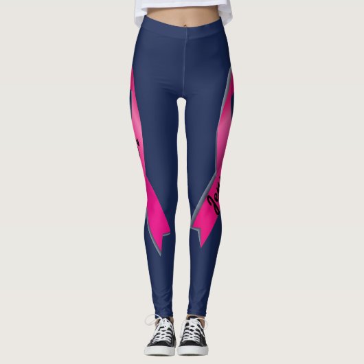 Roze lint Personaliseer 2 overlevende borstkanker Leggings (Voorkant)