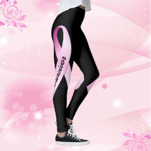 Roze lint Personaliseer borstkankeroverleving Leggings