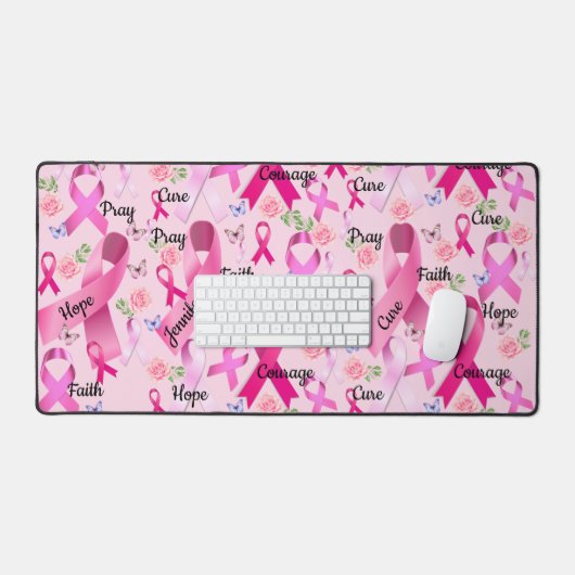 Roze lint Personaliseert woorden en naam borstkank Bureaumat (Keyboard & Muis)