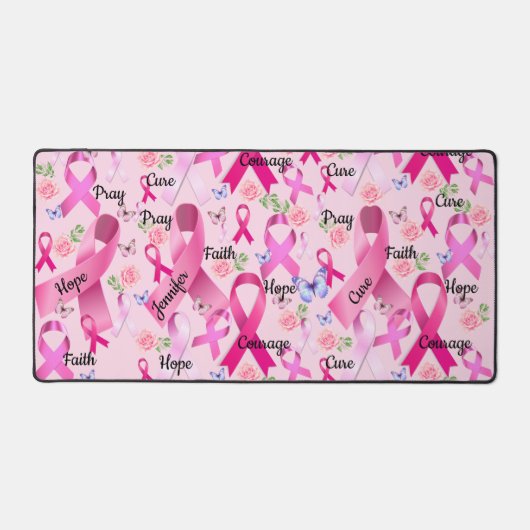 Roze lint Personaliseert woorden en naam borstkank Bureaumat (Voorkant)