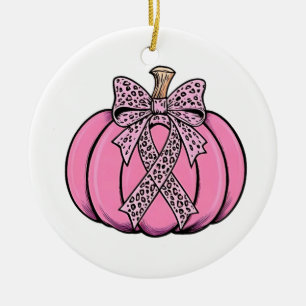 Roze Lint Pompoen Gezicht Halloween Borstkanker Keramisch Ornament