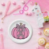 Roze lint pompoen gezicht Halloween borstkanker Papieren Bordje (Feest)