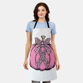 Roze lint pompoen gezicht Halloween borstkanker  Schort (Gedragen)