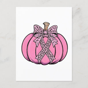Roze lint pompoen gezicht Halloween borstkanker Uitnodiging Briefkaart