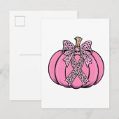 Roze lint pompoen gezicht Halloween borstkanker Uitnodiging Briefkaart (Voorkant / Achterkant)