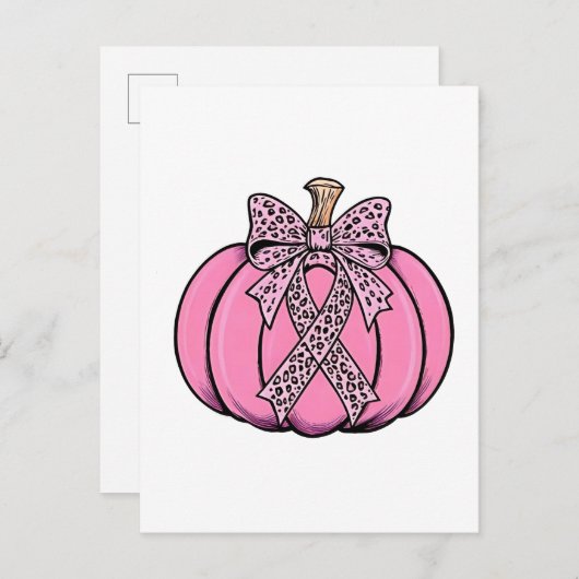 Roze lint pompoen gezicht Halloween borstkanker Uitnodiging Briefkaart (Voorkant / Achterkant)