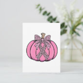 Roze lint pompoen gezicht Halloween borstkanker Uitnodiging Briefkaart (Staand voorkant)