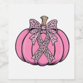 Roze lint pompoen gezicht Halloween borstkanker Wijn Etiket (Enkel label)
