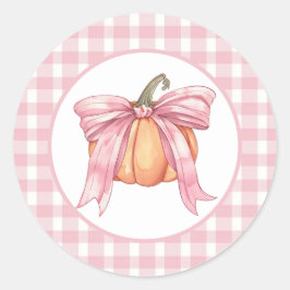 Roze lint pompoen, Gingham Coquette Herfst Ronde Sticker