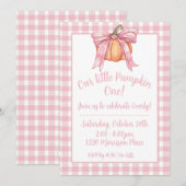 Roze lint pompoen, gingham roze meisje Herfst boog Kaart (Voorkant / Achterkant)