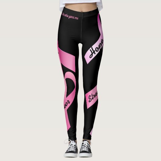 Roze lint Power Woorden personaliseren Sjabloon Leggings (Voorkant)