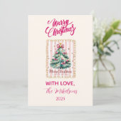 Roze Lint Prettig Kerstfeest Feestdagenkaart (Staand voorkant)