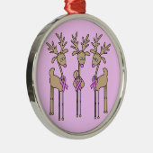 Roze Lint Rendier - Borstkanker Metalen Ornament (Rechts)