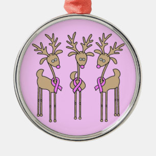 Roze Lint Rendier - Borstkanker Metalen Ornament